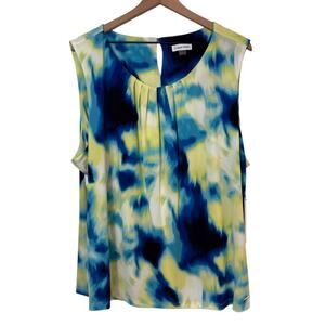 CALVIN KLEIN PLEATED KNIT TIE DYE PRINT PLEATED CREW NECK SLEEVELESS 3X NWT